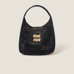 MIU MIU Woven Fabric Hobo Bag | 繆繆 草編袋 (Black)