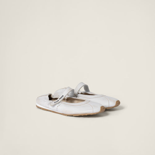 MIU MIU Bleached Nappa Leather Ballerinas | Miu Miu Ballet Flats (White)