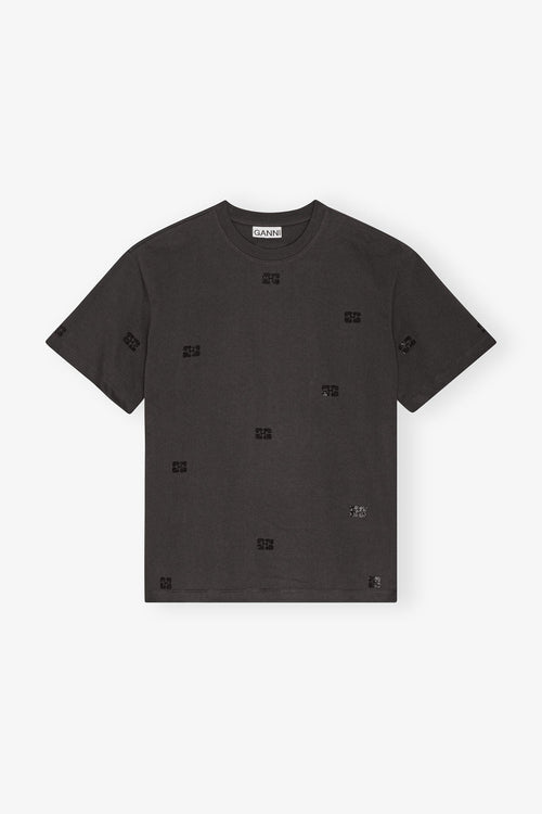 GANNI Black Cotton Rhinestone T-shirt | 短袖T裇 (黑色) - LondonKelly 英國名牌代購
