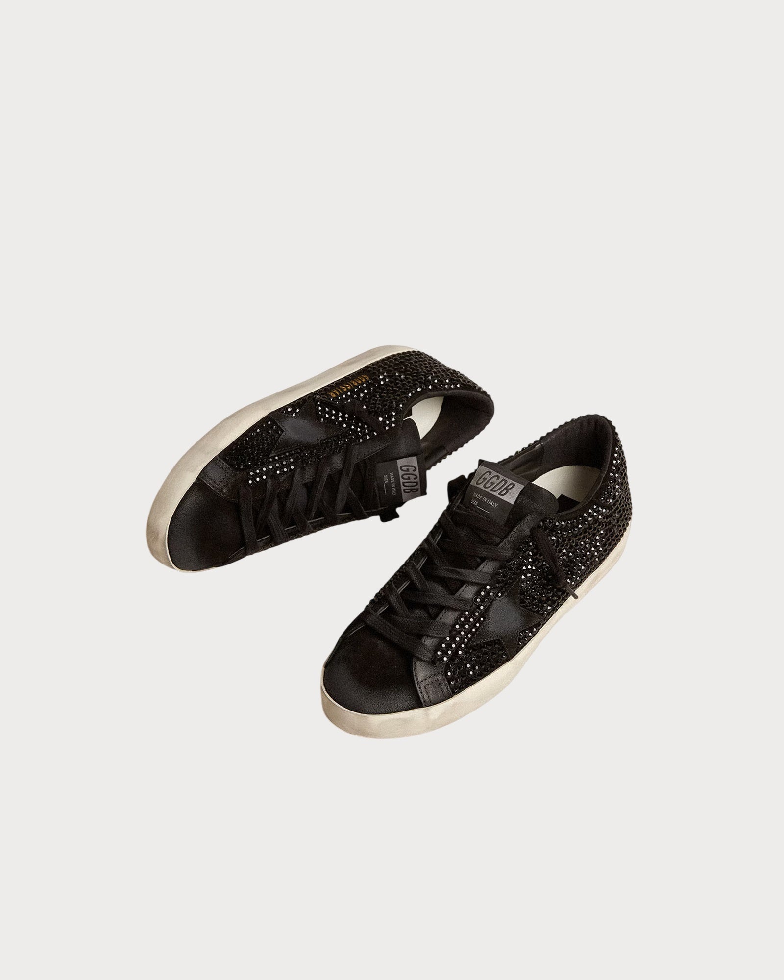 GOLDEN GOOSE Super-Star in black suede with Swarovski crystals and bla ...