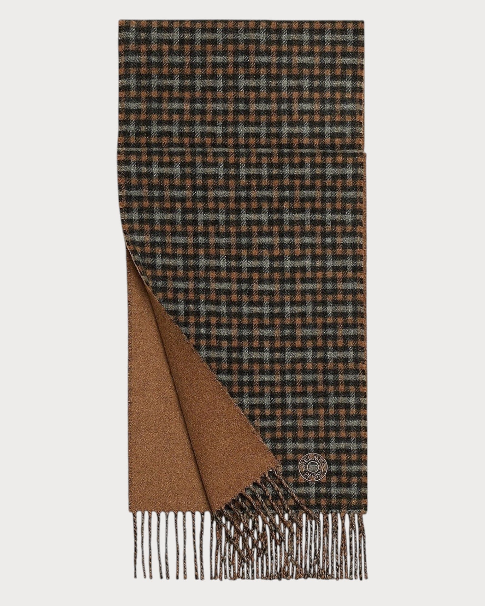 エルメス HERMES *4107 MUFFLER Hermes Boucles et Camails Muffler Cashmere Scarf Corail Ecorce