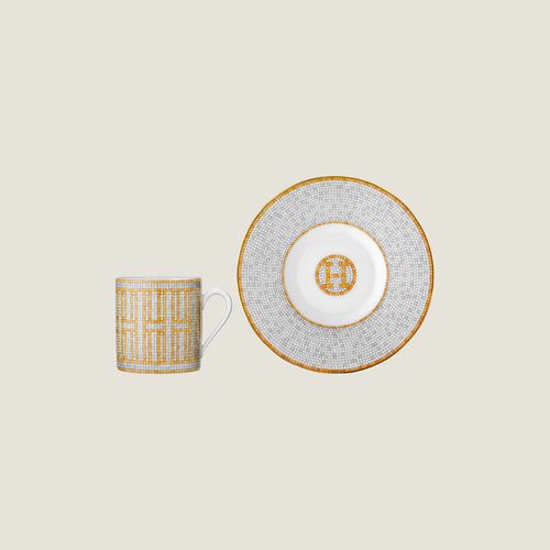 HERMES Mosaique au 24 Gold Coffee Cup and Saucer | 愛馬仕 咖啡杯套裝 (金色) - LondonKelly 英國名牌代購