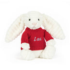 JELLYCAT Bashful Luxe Bunny Nimbus with Personalised Red Jumper | 白色兔仔公仔 (白色) - LondonKelly 英國名牌代購