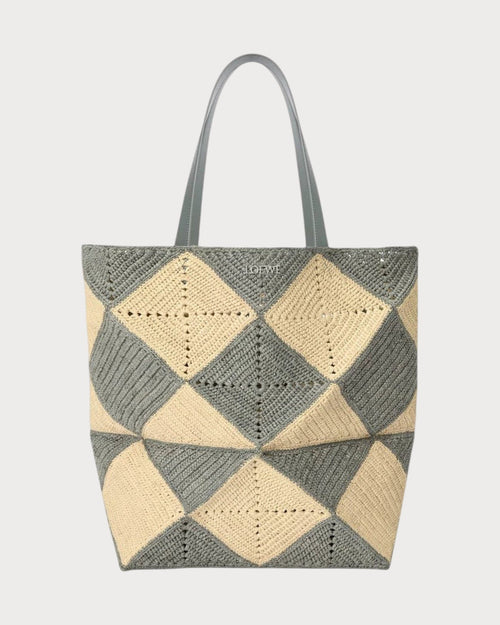 LOEWE Men's XL Puzzle Fold Tote in Raffia | 罗意威 男仕草编袋 (灰色) - LONDONKELLY 英国名牌代购