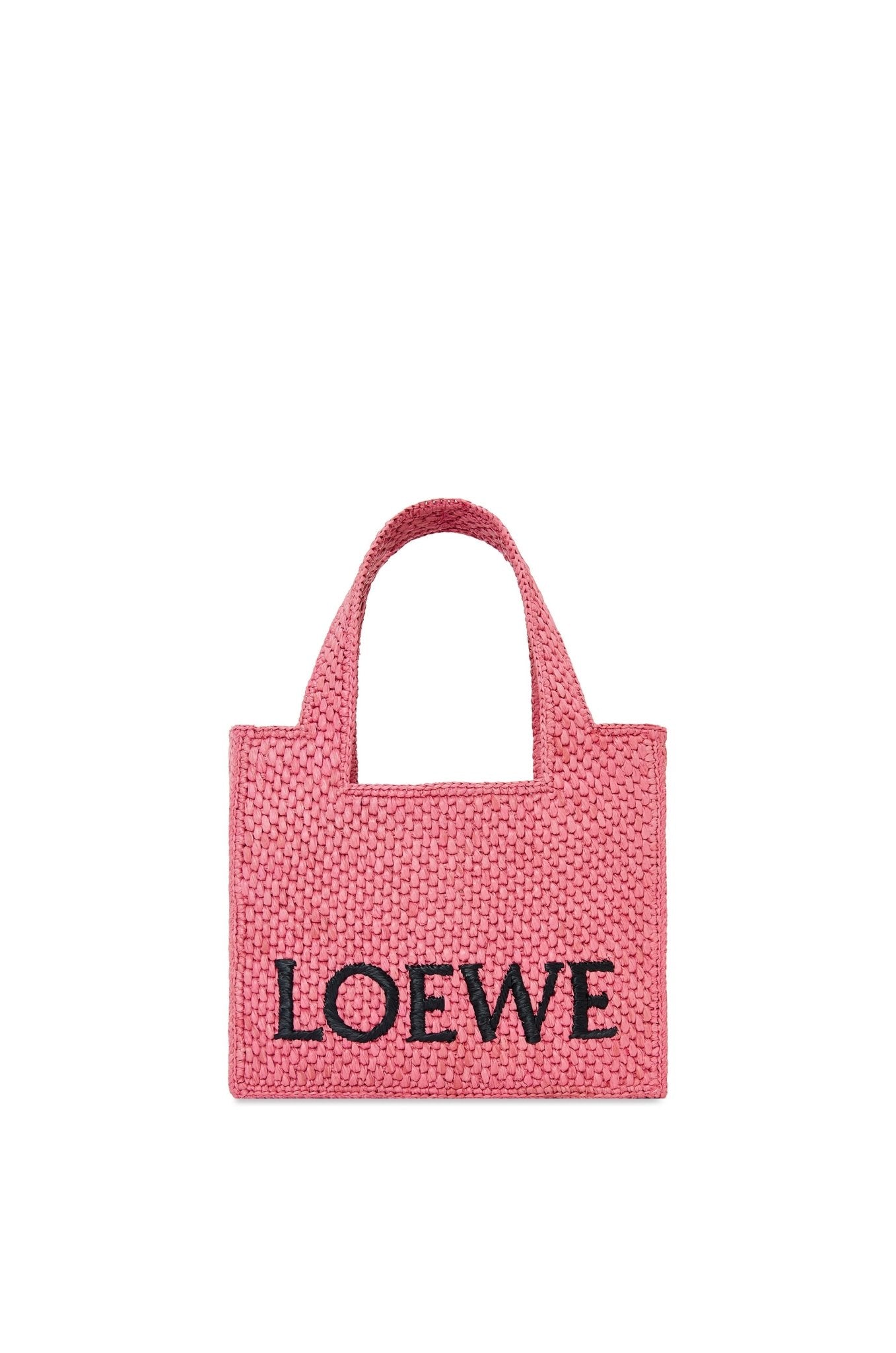 LOEWE Mini Font Tote Raffia Pink | LOEWE Straw Bag (Pink