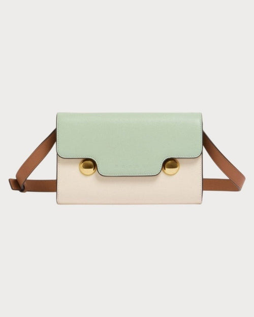 MARNI Green Cream and Brown Leather Trunkaroo Clutch(Green) - LONDONKELLY 英國名牌代購
