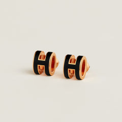 HERMES Rose Gold Mini Pop H Earrings | 愛馬仕 玫瑰金耳環 (Noir)