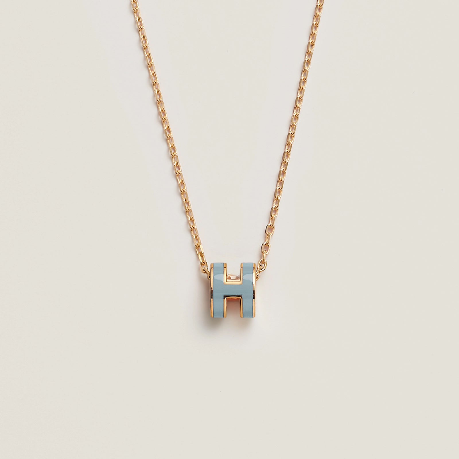 HERMES Gold Mini Pop H Necklace | 愛馬仕 頸鏈 (Bleu Lin)