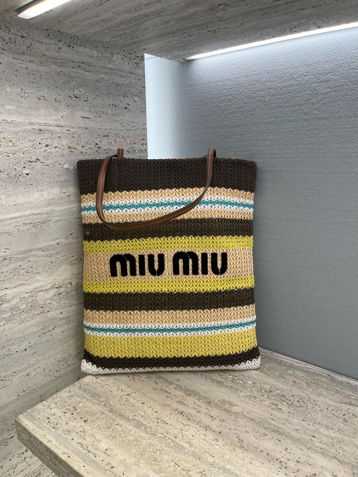 MIU MIU Raffia-Effect Woven Tote Bag(3 Colors) | LONDONKELLY