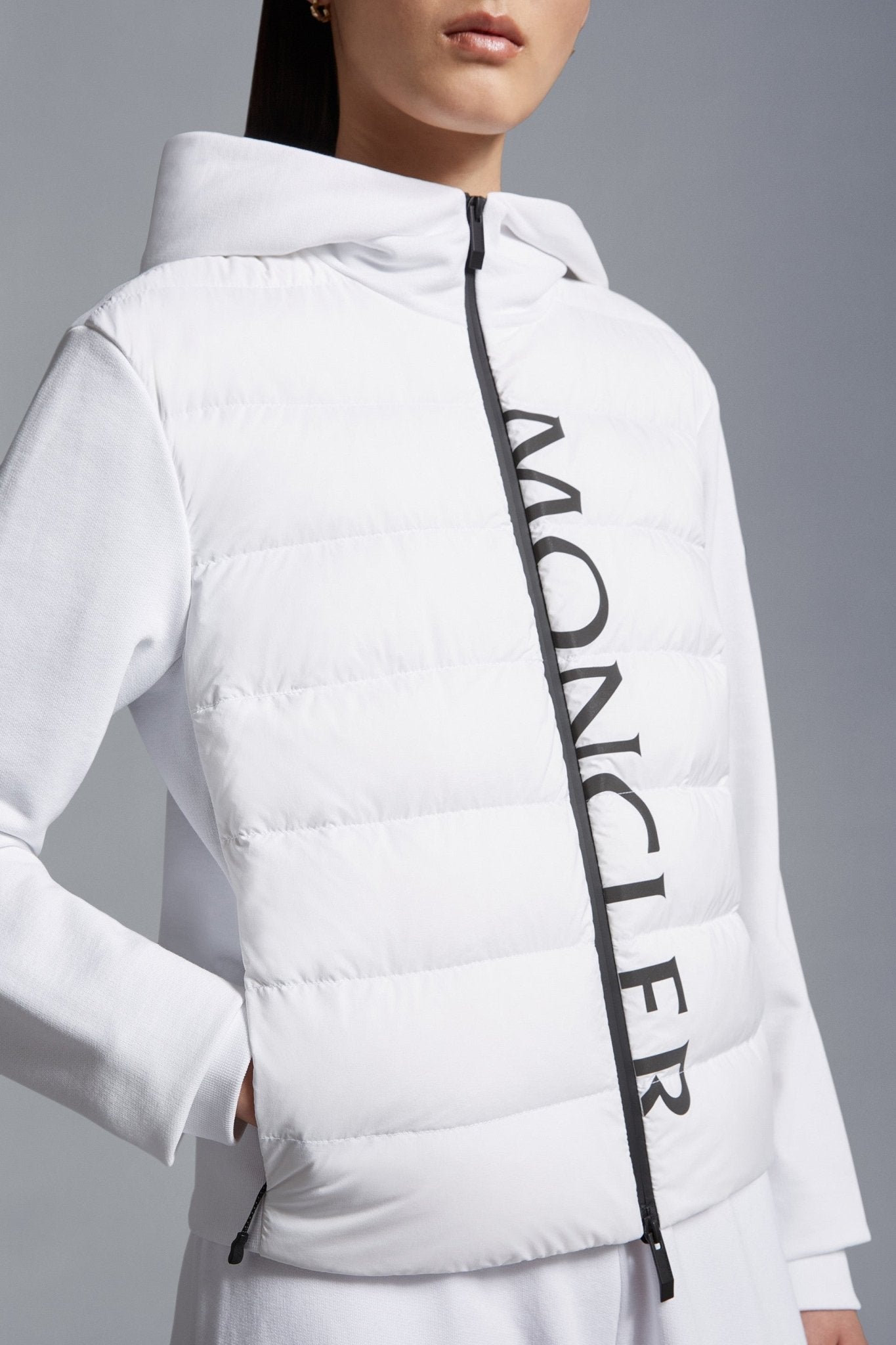 MONCLER Padded Zip Up Hoodie Moncler Jacket White