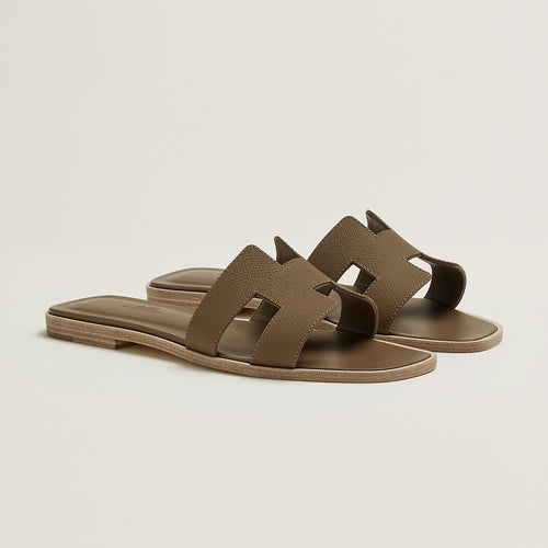 HERMES Etoupe Oran Sandal Hermes H slippers elephant gray LondonKelly