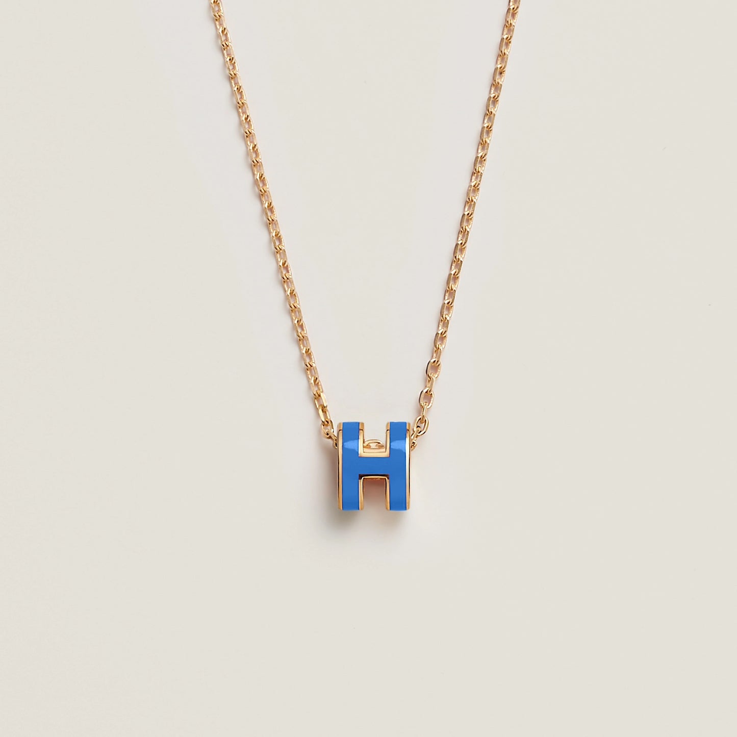 HERMES Gold Mini Pop H Necklace | 愛馬仕 頸鏈 (Bleu Sature)