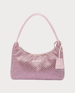 PRADA Satin Mini Hobo Bag with Crystals | 普拉达 手袋 (Pink)