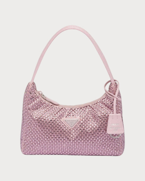 PRADA Satin Mini Hobo Bag with Crystals | 普拉达 手袋 (Pink)