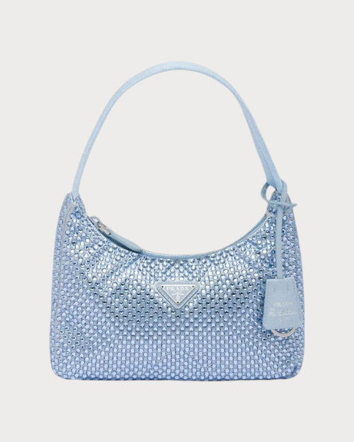 PRADA Satin Mini Hobo Bag with Crystals | 普拉达 手袋 (Blue)
