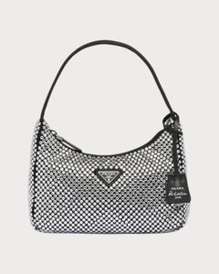 PRADA Satin Mini Hobo Bag with Crystals | 普拉达 手袋 (Black)