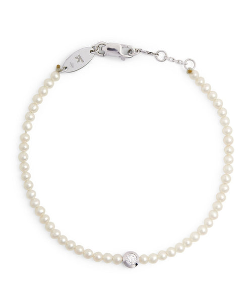 REDLINE White Gold, Diamond and Pearl Bébé Pure Bracelet | 紅繩 珍珠手鏈 (0.1CT/白金色) - LondonKelly 英國名牌代購