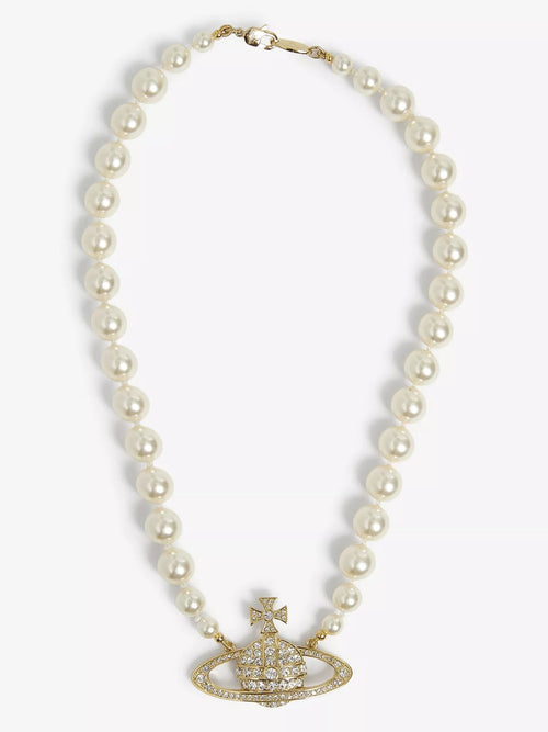 VIVIENNE WESTWOOD Bas Relief Silver - Tone Brass, Pearl and Swarovski Crystal Necklace | 西太后 珍珠頸鏈 (多色) - LondonKelly 英國名牌代購