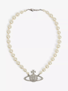 VIVIENNE WESTWOOD Bas Relief Silver - Tone Brass, Pearl and Swarovski Crystal Necklace | 西太后 珍珠頸鏈 (多色) - LondonKelly 英國名牌代購