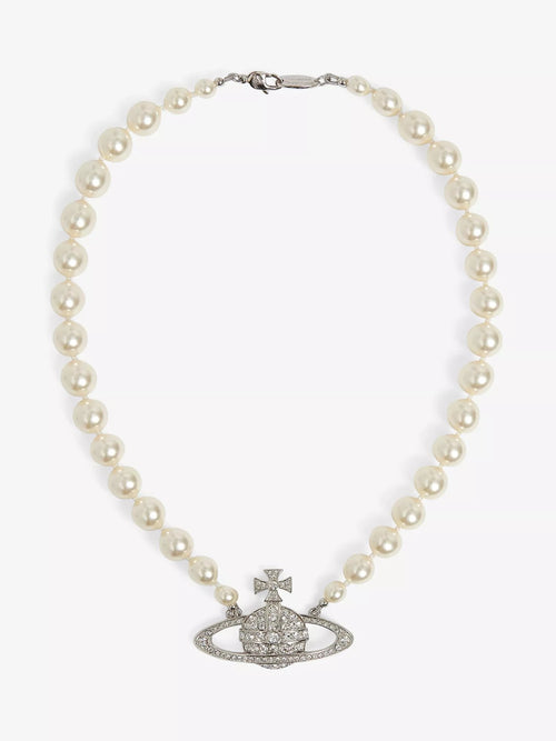 VIVIENNE WESTWOOD Bas Relief Silver - Tone Brass, Pearl and Swarovski Crystal Necklace | 西太后 珍珠頸鏈 (多色) - LondonKelly 英國名牌代購