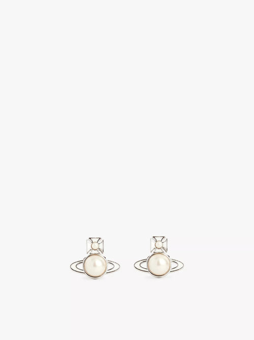 VIVIENNE WESTWOOD Tillya Brand - Orb Brass and Faux - Pearl Stud Earrings | 西太后 耳環 (銀色) - LondonKelly 英國名牌代購