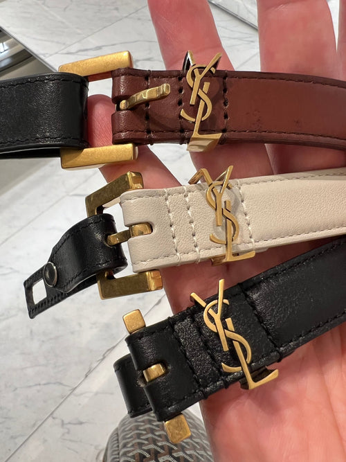 YSL SAINT LAURENT Box Leather Thin Belt with Square Buckle | 聖羅蘭 皮帶 (2CM/多色) - LondonKelly 英國名牌代購