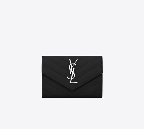 YSL SAINT LAURENT Small Envelope Wallet | 聖羅蘭 銀包 (黑色/銀扣) - LondonKelly 英國名牌代購