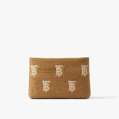 BURBERRY Monogram Raffia-effect Zip Pouch | 博柏利 草編袋 (Beige)