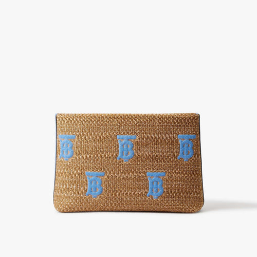 BURBERRY Monogram Raffia-effect Zip Pouch | 博柏利 草編袋 (Blue)