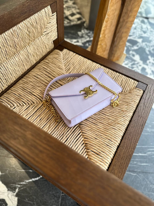 CELINE Leather Wallet on Triomphe | 賽琳 銀包連鏈帶 (淺紫色)
