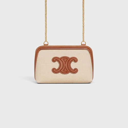 CELINE Textile and Leather Clutch on Chain (Natural) - LONDONKELLY