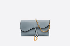 CHRISTIAN DIOR Long Saddle Wallet with Chain | 迪奧 長銀包配鏈帶 (Cloud Blue)