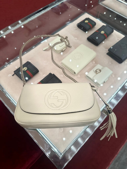 GUCCI Cellarius Soho Leather Handbag | 古馳 手袋 (白色)