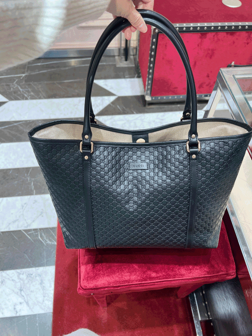 Gucci black leather tote bag online