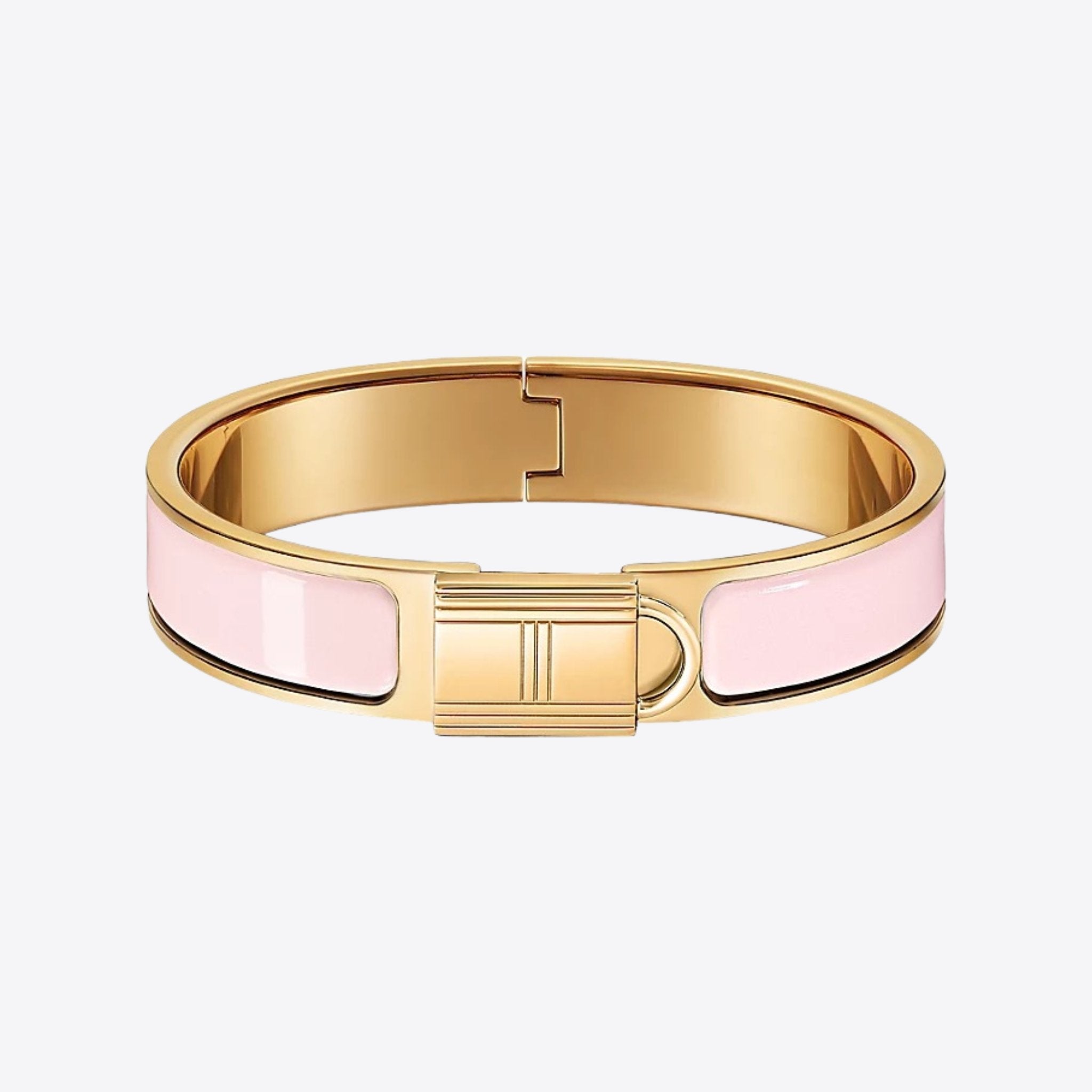 華やか手元★【HERMES クリックH ピンク×ローズゴールド Hermes Clic H Craie GM Bracelet Rose Gold – REDELUXE