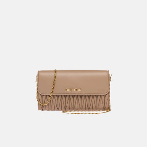 MIU MIU Matelassé Nappa Leather Wallet with strap | 繆繆 銀包連帶 (Cameo)