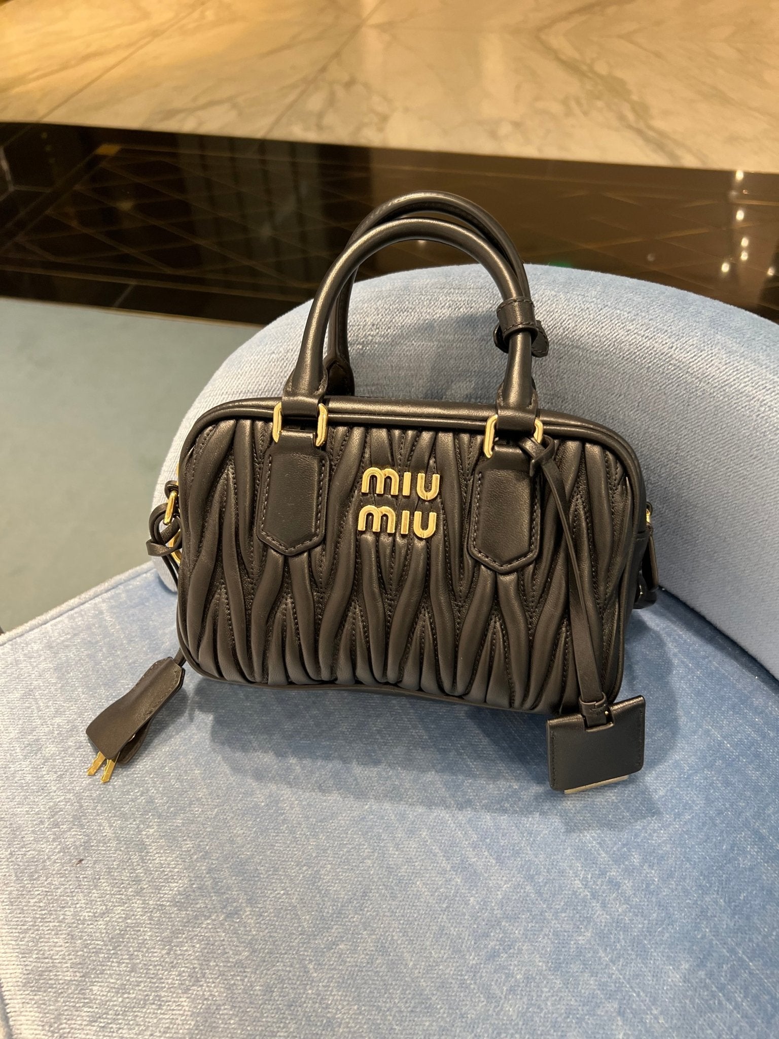 MIU MIU Matelasse Nappa Leather Top Handle Bag Black LondonKelly