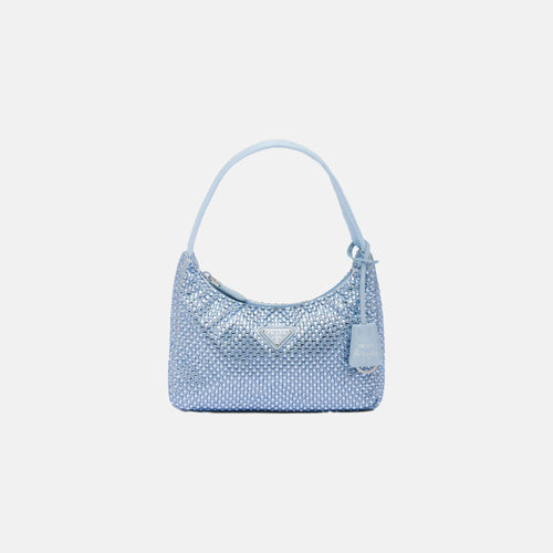 PRADA Satin Mini Hobo Bag with Crystals | 普拉達 手袋 (Blue)