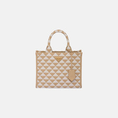 PRADA Small Symbole Embroidered Fabric Handbag | 普拉達 手提袋 (Beige)