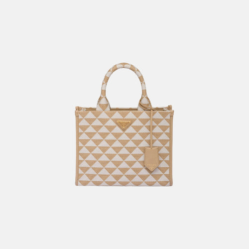 PRADA Small Symbole Embroidered Fabric Handbag | 普拉達 手提袋 (Beige)