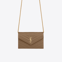 YSL Saint Laurent Cassandre Matelasse Envelop Chain Wallet (Taupe) | 聖羅蘭 銀包 | 695108BOW019207