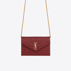 YSL Saint Laurent Cassandre Matelasse Envelop Chain Wallet (Opyum Red) | 聖羅蘭 銀包 | 695108BOW019207