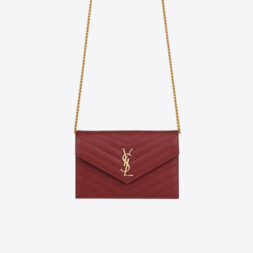 YSL Saint Laurent Cassandre Matelasse Envelop Chain Wallet (Opyum Red) | 聖羅蘭 銀包 | 695108BOW019207