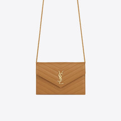 YSL Saint Laurent Cassandre Matelasse Envelop Chain Wallet (Dark Natural) | 聖羅蘭 銀包 | 695108BOW019207