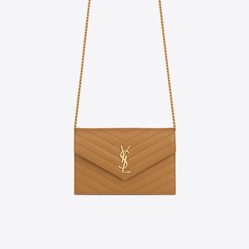 YSL Saint Laurent Cassandre Matelasse Envelop Chain Wallet (Dark Natural) | 聖羅蘭 銀包 | 695108BOW019207