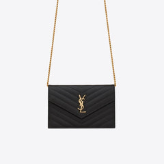 YSL Saint Laurent Cassandre Matelasse Envelop Chain Wallet (Black) | 聖羅蘭 銀包 | 695108BOW019207