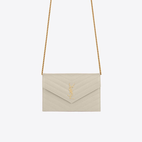 YSL Saint Laurent Cassandre Matelasse Envelop Chain Wallet (White) | 聖羅蘭 銀包 | 695108BOW019207