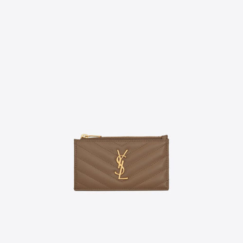 YSL Saint Laurent Cassandre Matelasse Zipped Card Case (Taupe) | 聖羅蘭 卡套 | 607915BOW012346