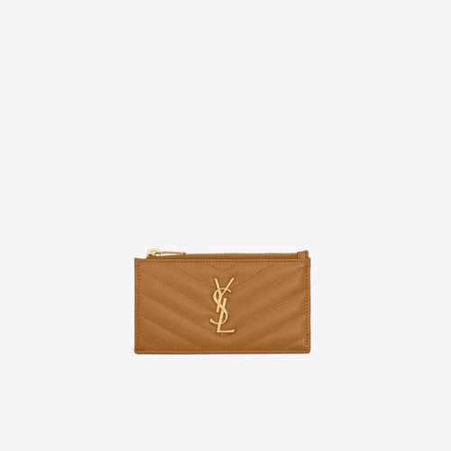 YSL Saint Laurent Cassandre Matelasse Zipped Card Case (Dark Natural) | 聖羅蘭 卡套 | 607915BOW012346