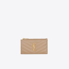 YSL Saint Laurent Cassandre Matelasse Zipped Card Case (Dark Beige) | 聖羅蘭 卡套 | 607915BOW012346